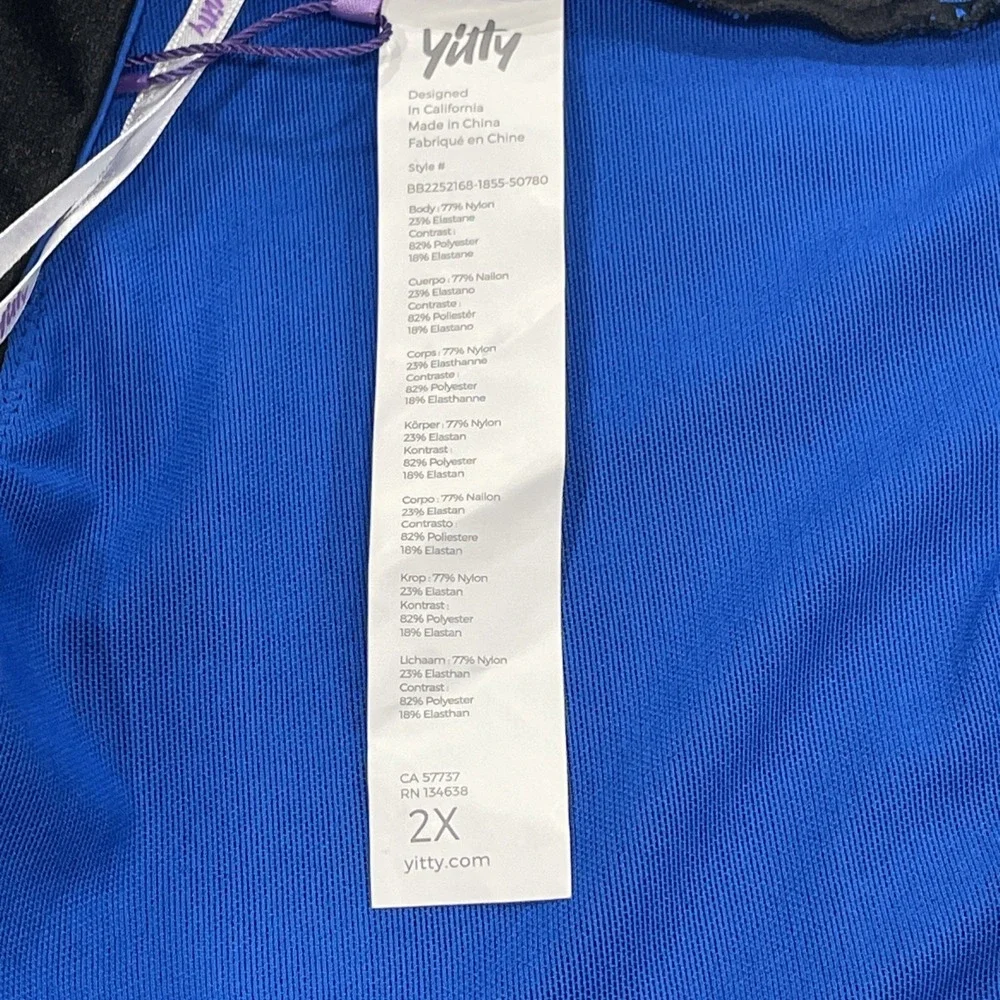 Yitty Fabletics Headliner Shaping Midi Bralette Square Neck Black Blue Lined 2XL